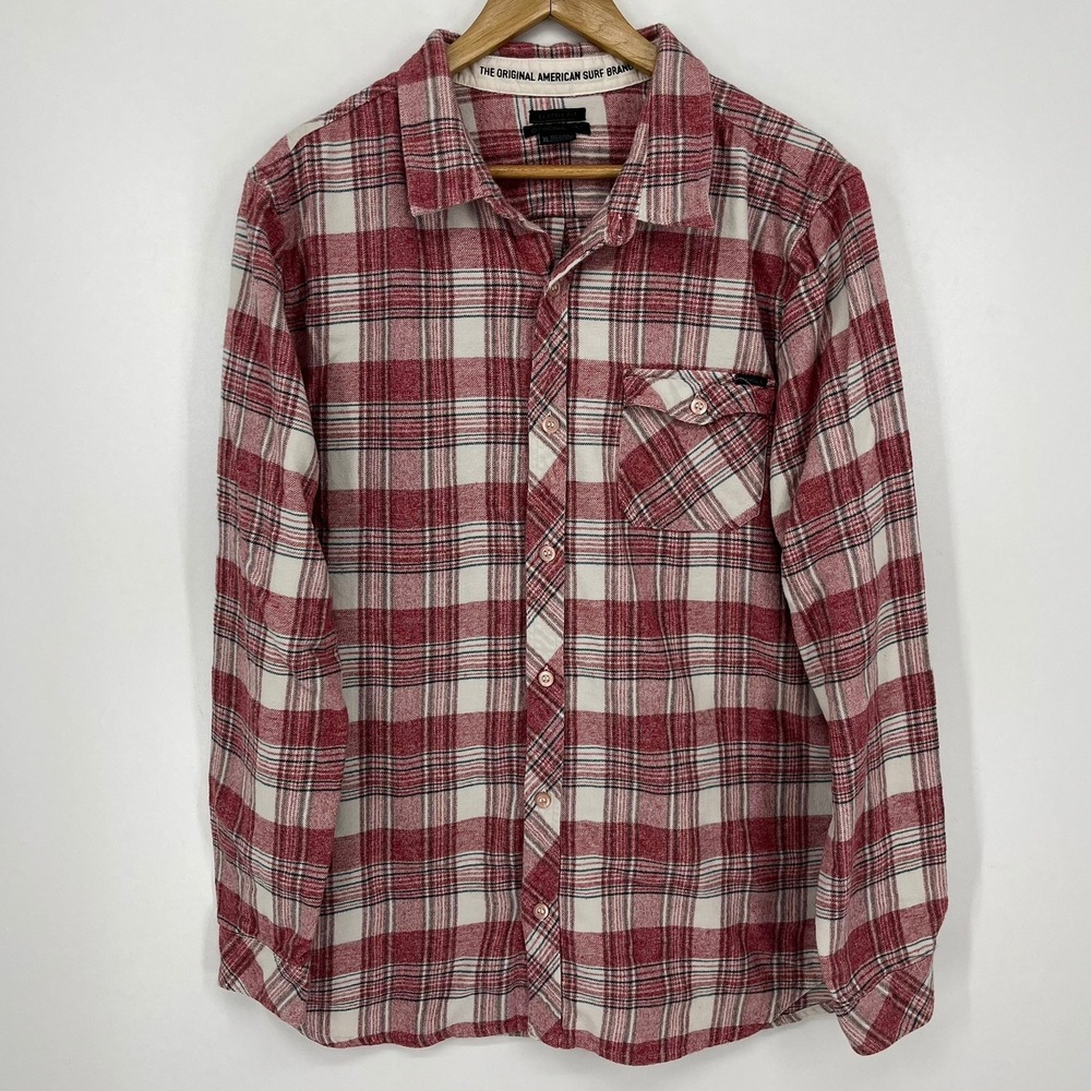 O'Neill Mens XL Classic Fit Red White Plaid Flannel Long Sleeve‎ Button Shirt